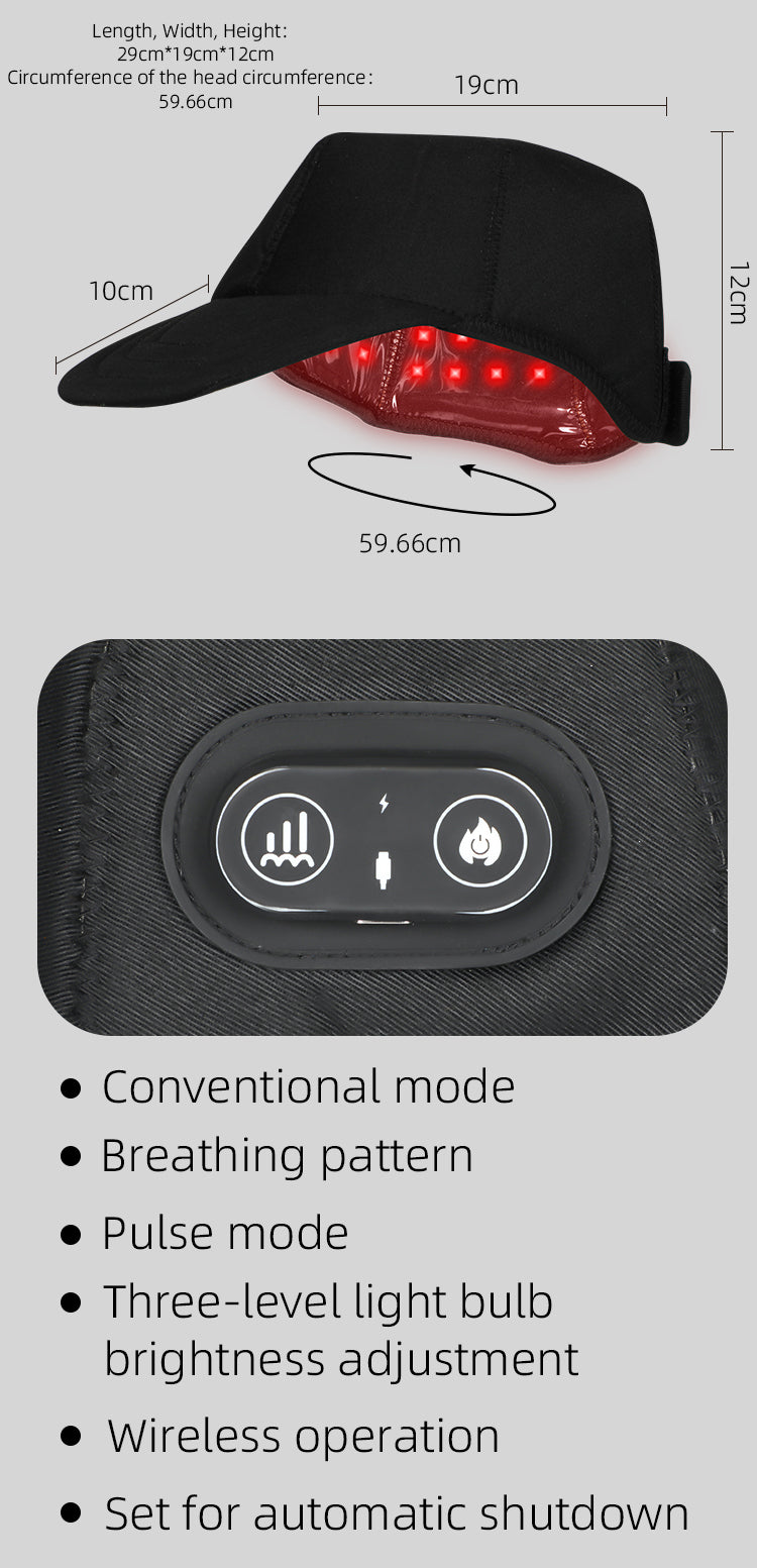 oriday紅光生髮帽|660nm紅外線LED防脫髮治療帽|三檔模式自動定時20分鐘|USB充電Type-C|居家育髮神器