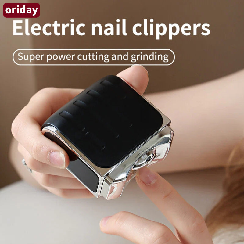 Oriday 스마트 네일 그루밍 기기 - 자르기와 갈기가 하나로, 3단계 선택 가능, 한 손으로 쉽게 조작 | 네일 먼지 수납함 디자인, 깨끗하고 위생적, 저소음 디자인 | Type-C 충전, 90분 지속 가능한 배터리.