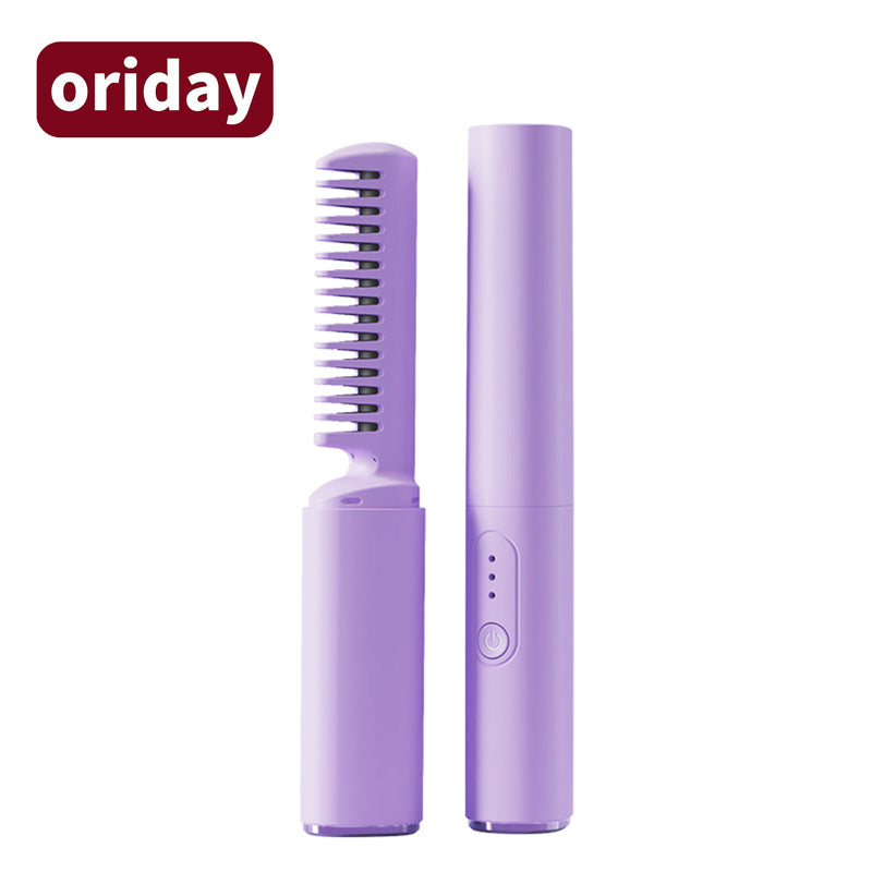 oriday 무선 스트레이트닝 빗, 직모와 컬링 두 가지 기능, 모발 손상 없이 사용, 음이온, 젖은 머리와 마른 머리 모두 사용 가능, 하나의 빗으로 매끄럽게, USB 충전, 휴대 가능, 화상 방지 안전, 가정용 및 여행용.