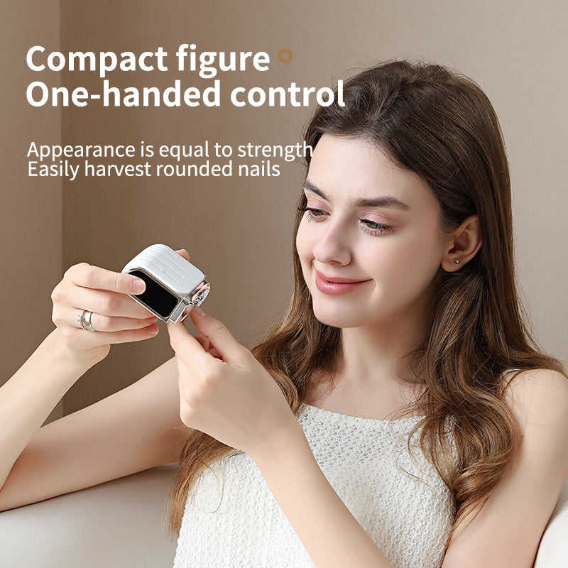 Oriday 스마트 네일 그루밍 기기 - 자르기와 갈기가 하나로, 3단계 선택 가능, 한 손으로 쉽게 조작 | 네일 먼지 수납함 디자인, 깨끗하고 위생적, 저소음 디자인 | Type-C 충전, 90분 지속 가능한 배터리.