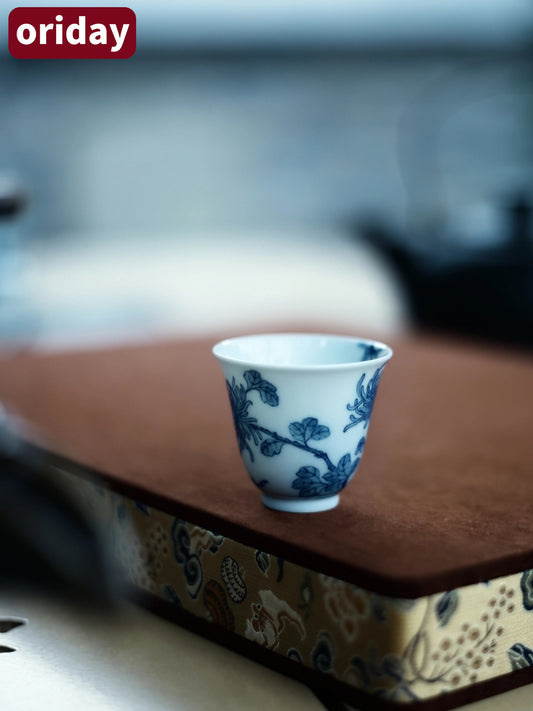 Oriday 고급 수공예 향 잔   청화국화 도자기 주인 찻잔   쿵푸차 시음 컵