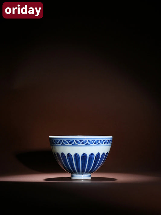 Oriday 수작업 닭심 모양 찻잔   명나라 영락 시대 국화 문양 주인잔   고급 중식 도자기 단일 컵