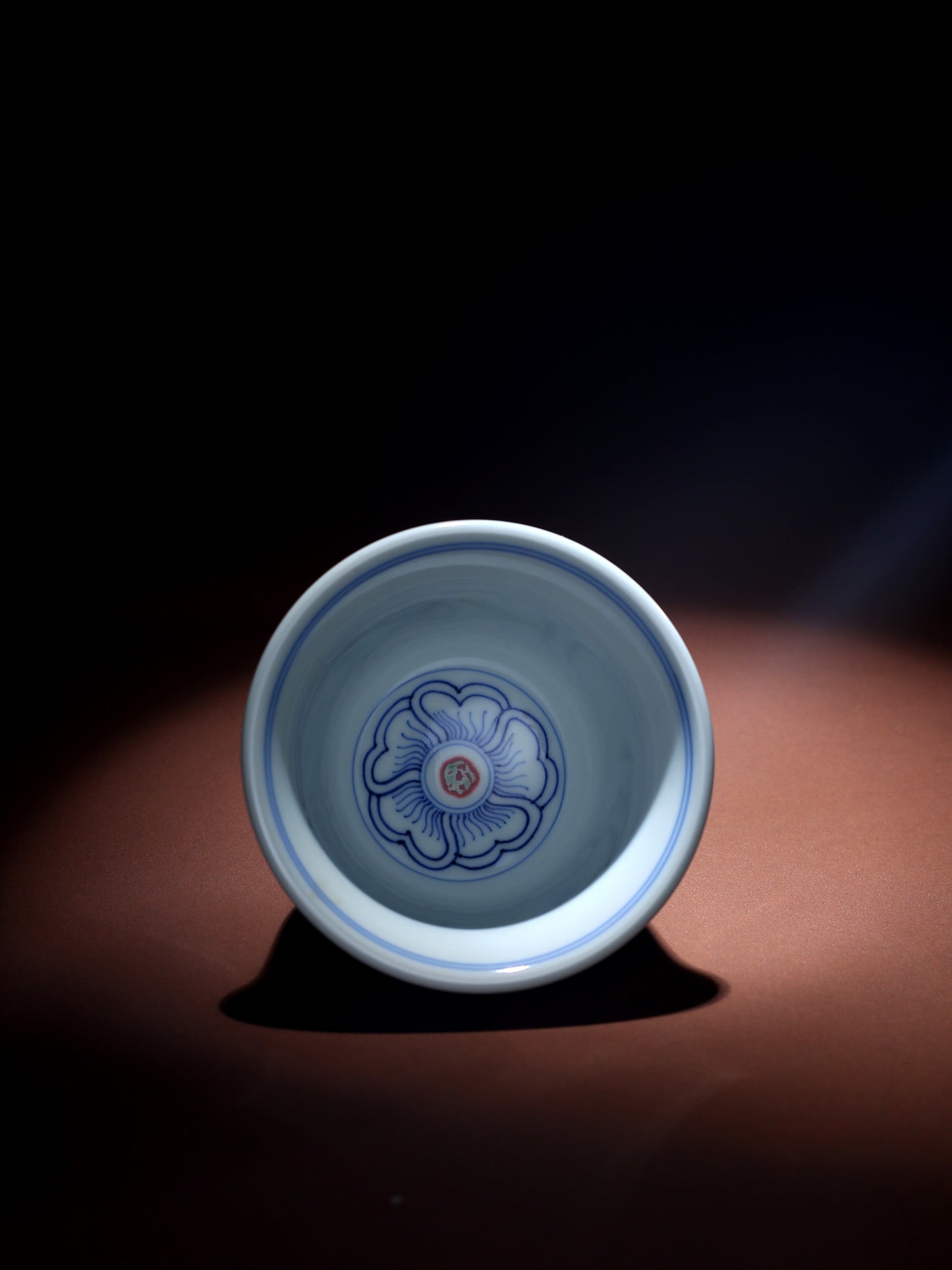 Oriday Imitation Ming Blue-and-White Underglaze Red Tea Set Entwined Lotus Host Cup with Weighted Base + Teapot Set