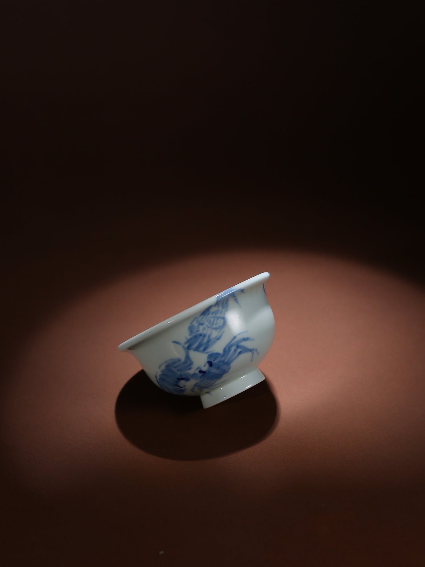 Oriday 수공예 청화 게 주인잔|팔방에서 재물이 들어오는 압손 찻잔|전통 중국식 도자기 다관