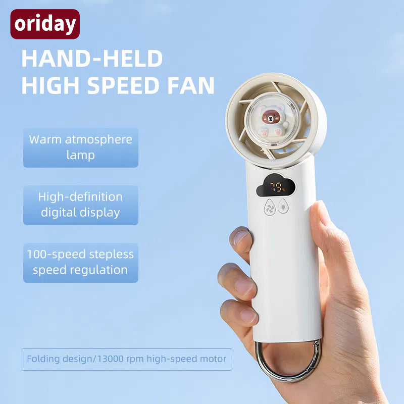 Oriday ultra-high-speed powerful handheld mini fan with wireless charging, portable for outdoor use, on-the-go cooling, suitable for home, office, desktop, and student dormitories. By Dongfang Liangpin.
