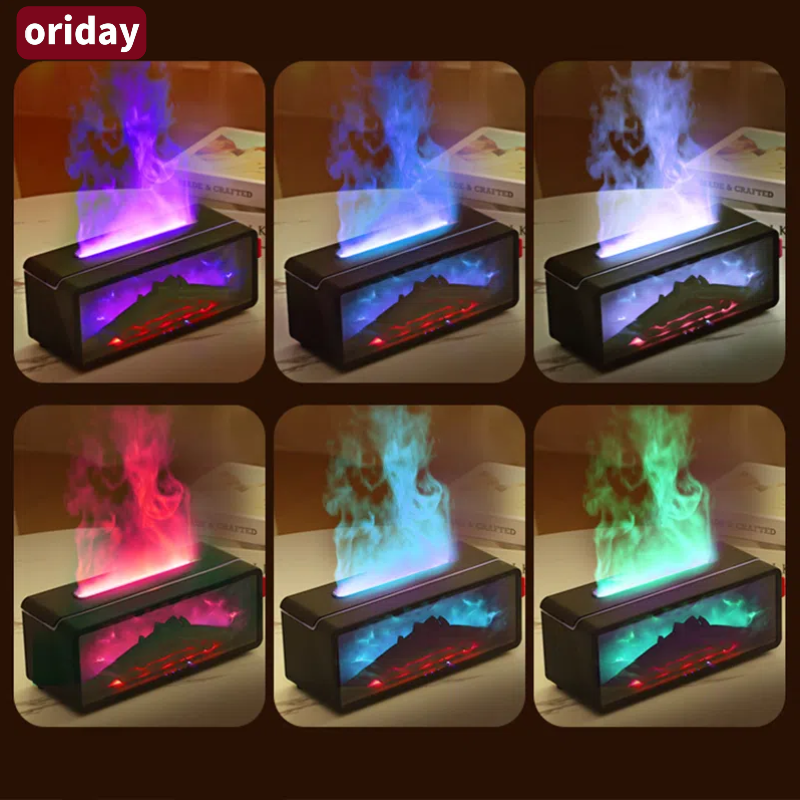 【불꽃 아로마 디퓨저|사실적인 불꽃 + 고주파 미스트】Oriday 7색 무드등・에센셜 오일 향기・원격 타이머 제어・물 부족 시 자동 전원 차단・가정용 침실용 Oriday