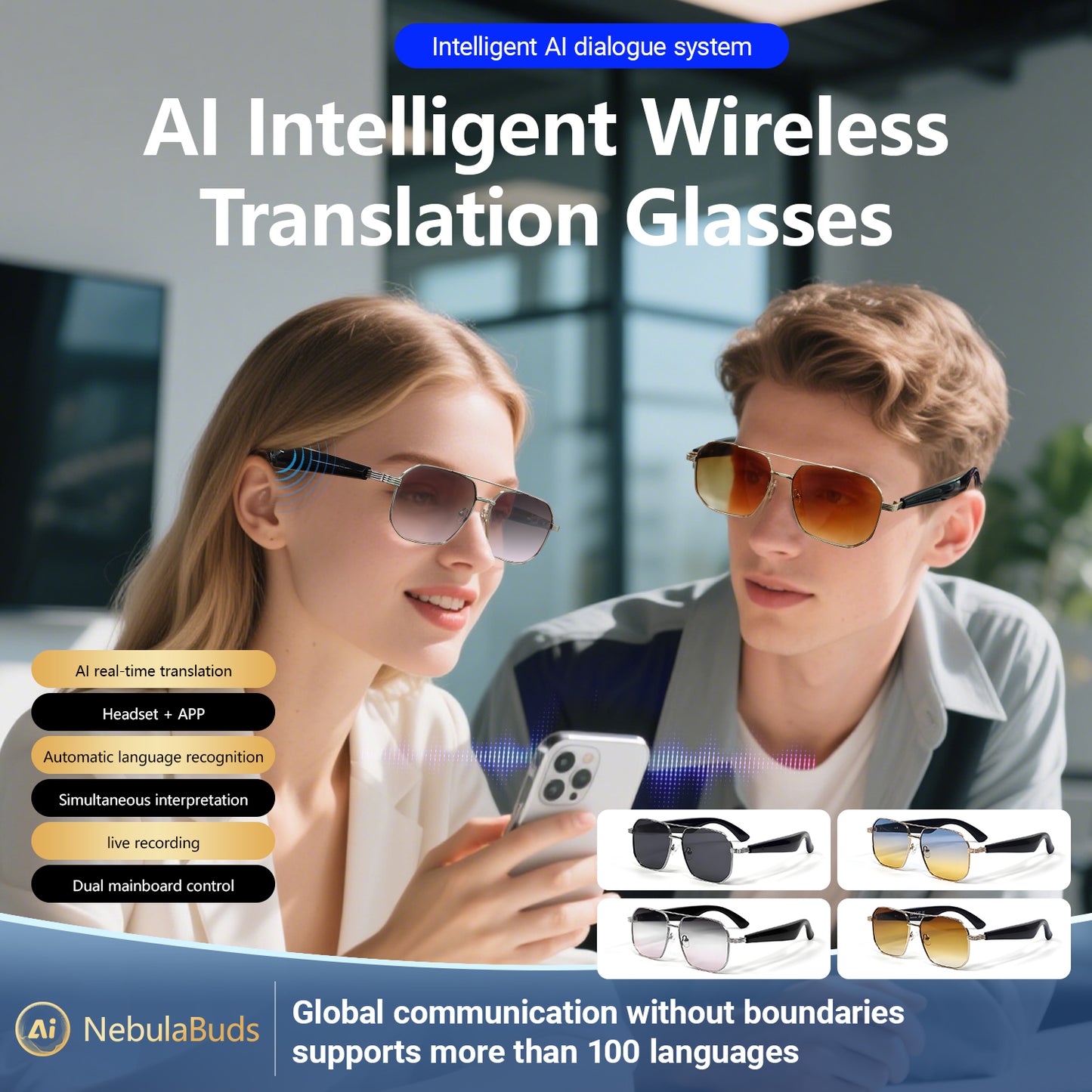 Oriday AI Translation Smart Sunglasses｜UV400 UV Protection, Music Playback, Bluetooth Calls｜Essential for Outdoor Sports GY300