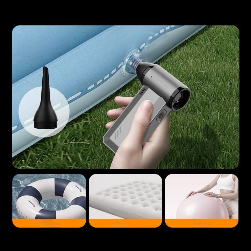 Cross-border high-speed turbo handheld fan, 4-in-1: hair dryer, car vacuum cleaner, air pump, and fire booster for outdoor campfires. Type-C rechargeable, portable for camping, travel, or home use – by Oriental Prime.
