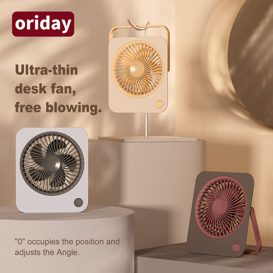 Oriday Ultra-thin Desktop Fan with Long Battery Life, Strong Airflow, Wireless USB Charging, Foldable, for Office and Dormitory Use