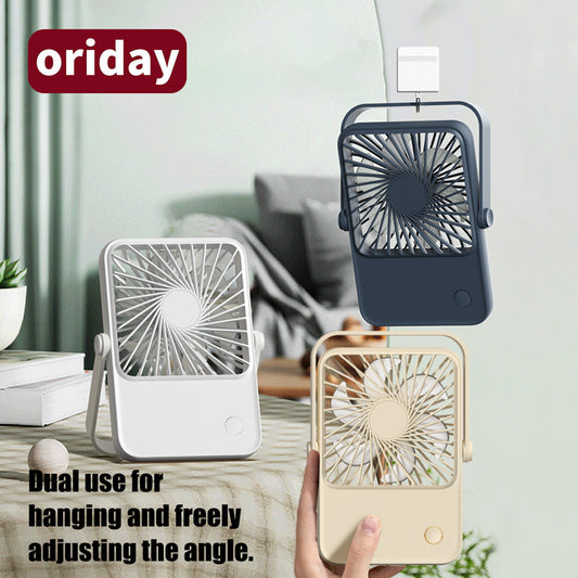 Oriday Desktop Fan with silent operation, powerful airflow, mini portable design, lightweight, with adjustable head, can be hung or placed, USB charging, 1200mAh battery, long-lasting, cooling, suitable for home, office, and dormitory use
