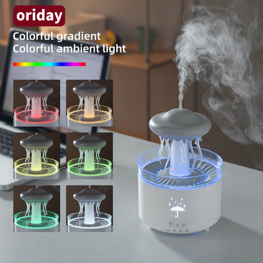 【Silent Heavy Mist】Jellyfish Raindrop Rotating Aroma Diffuser｜Colorful Ambient Light + Essential Oil Diffusion｜Home Bedroom Humidifier