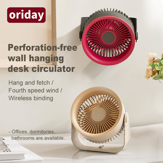 "Oriday small desktop fan, circulating fan, no-drill wall mount, USB charging, suitable for offices, students, dormitories, with strong airflow, oriental quality"