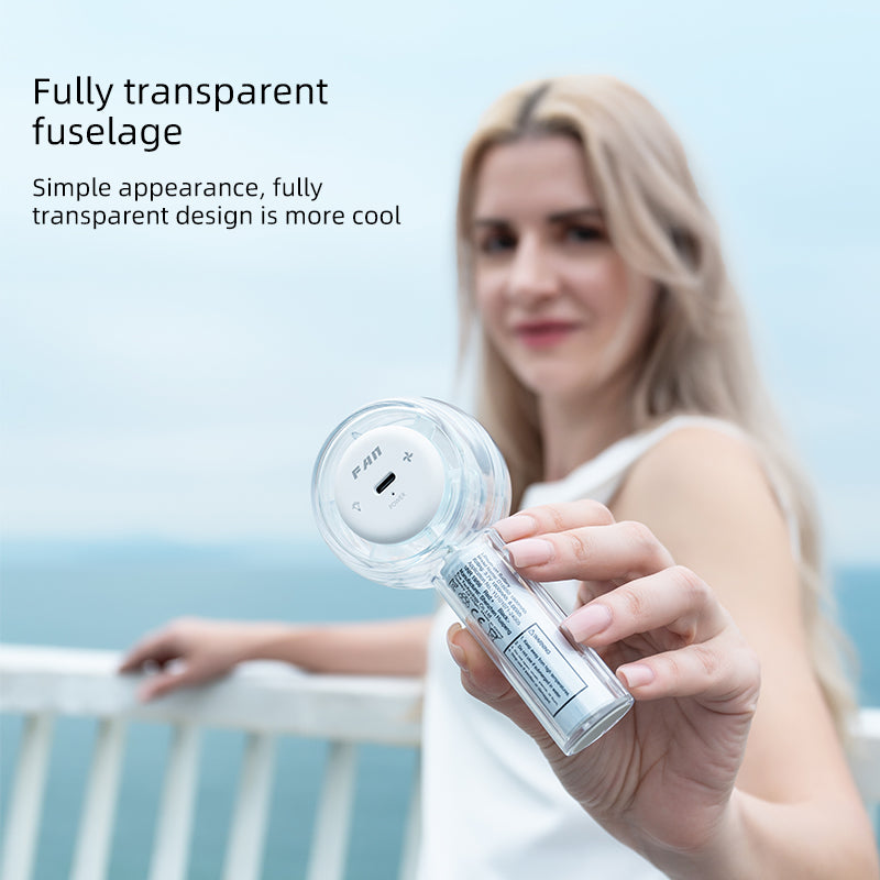 Oriday 투명 디자인의 7색 LED 조명이 있는 휴대용 미니 팬 | 3단계 속도 조절과 걸이용 줄 | 가볍고 휴대성이 뛰어나며 출퇴근과 야외 활동에 적합, 뛰어난 디자인