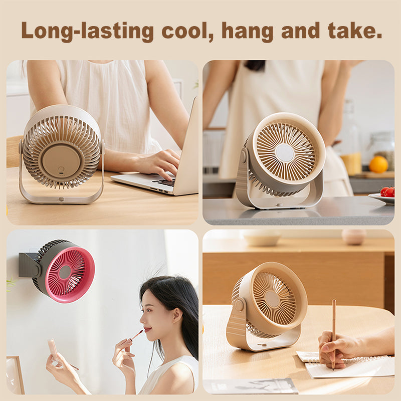 "Oriday small desktop fan, circulating fan, no-drill wall mount, USB charging, suitable for offices, students, dormitories, with strong airflow, oriental quality"