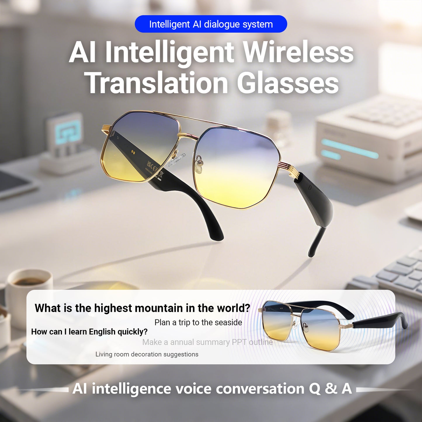 Oriday AI Translation Smart Sunglasses｜UV400 UV Protection, Music Playback, Bluetooth Calls｜Essential for Outdoor Sports GY300