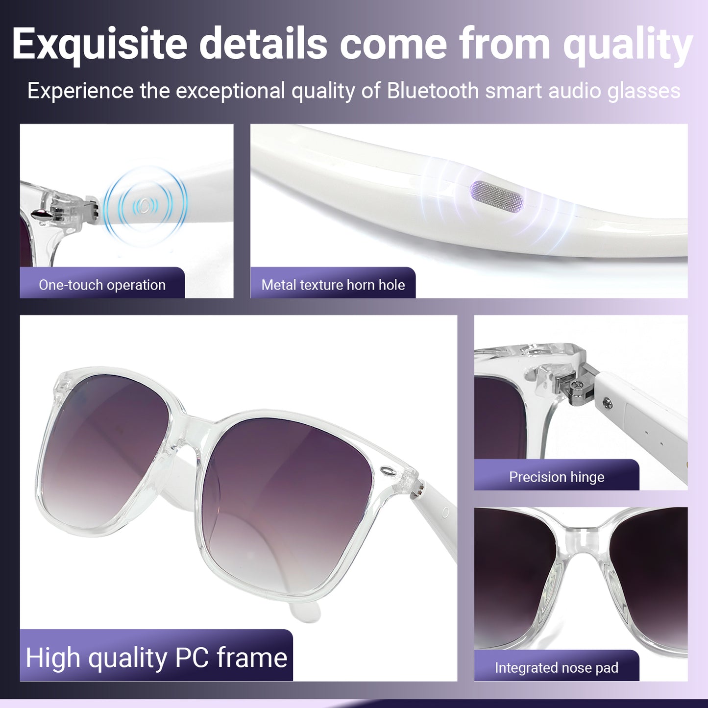 Oriday Trendy AI Translation Smart Glasses｜UV400 Protection / Anti-Glare｜All-Scenario Use: Fishing, Driving, Travel｜Bluetooth Music & Calls GY500
