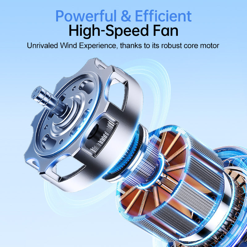 Oriday 핸드헬드 팬, 4단계 정확한 바람 조절, 6개 날개의 자기 모터, 조용한 작동, 목에 걸거나 손에 들고 사용하거나 가방에 걸 수 있는 142g의 가벼운 무게, 접이식, 2000mAh 배터리.
