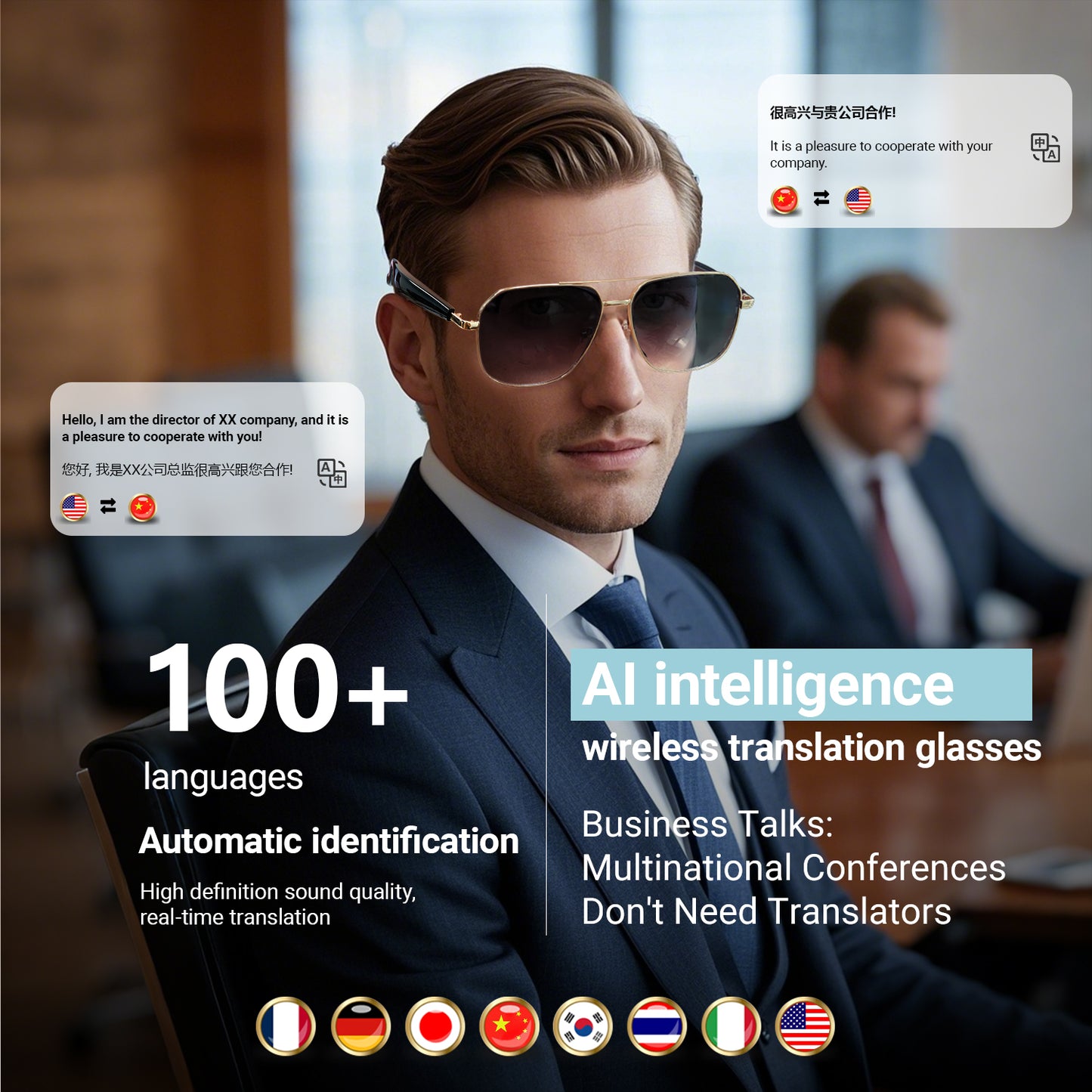 Oriday Smart AI Translation Sunglasses｜Anti-glare Polarized Lenses UV400 Protection｜Music + Calls + Voice Assistant GY100
