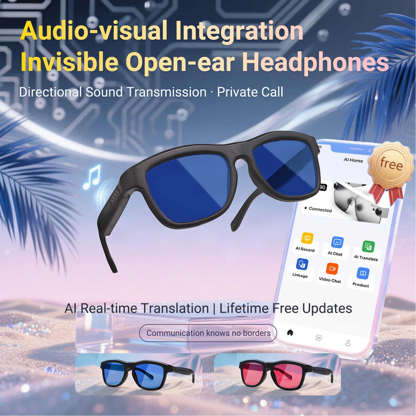 Oriday AI Translation Smart Glasses with Photochromic Lenses｜Bluetooth Calling, Music Playback, UV400 Protection｜Essential for Driving, Travel & Fishing GV90
