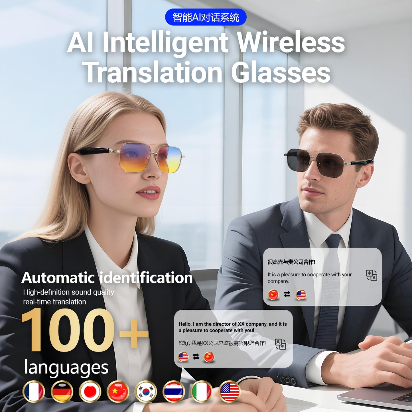 Oriday AI Translation Smart Sunglasses｜UV400 UV Protection, Music Playback, Bluetooth Calls｜Essential for Outdoor Sports GY300