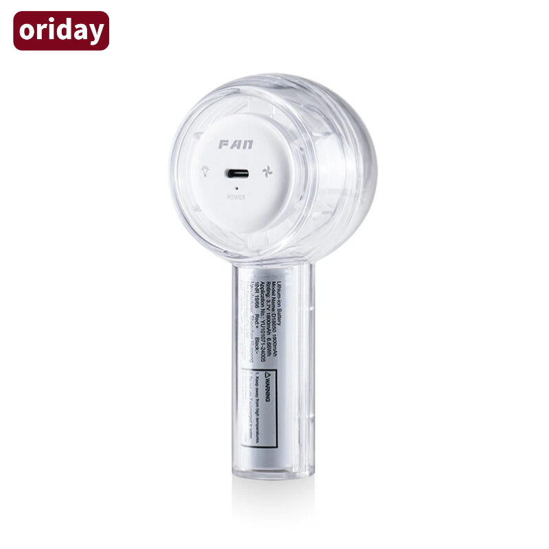 Oriday 투명 디자인의 7색 LED 조명이 있는 휴대용 미니 팬 | 3단계 속도 조절과 걸이용 줄 | 가볍고 휴대성이 뛰어나며 출퇴근과 야외 활동에 적합, 뛰어난 디자인