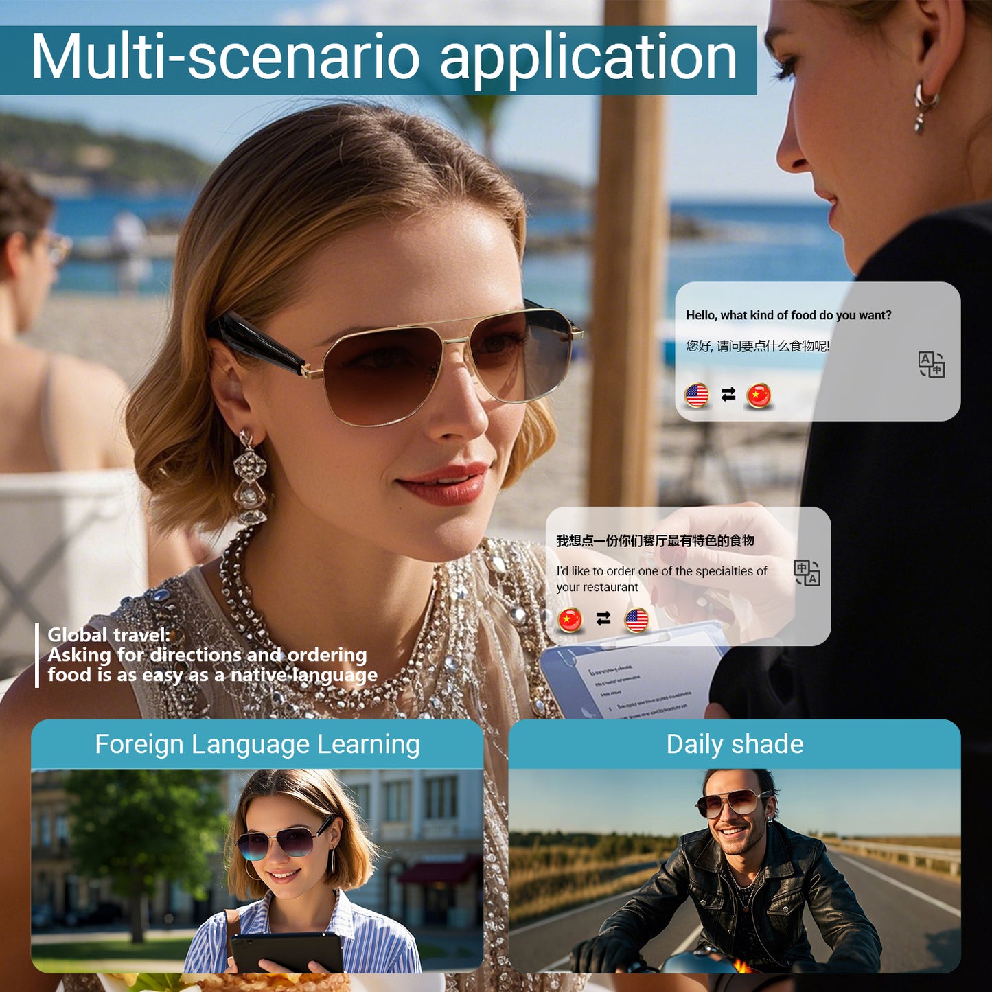Oriday Smart AI Translation Sunglasses｜Anti-glare Polarized Lenses UV400 Protection｜Music + Calls + Voice Assistant GY100