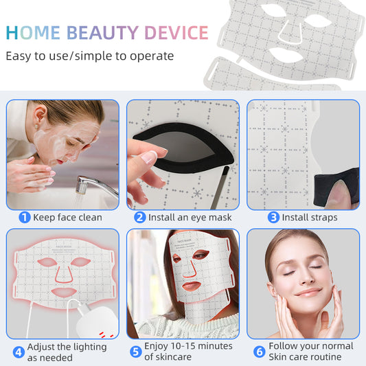 oriday純白七彩LED光面罩＋頸部光療｜三檔能量嫩膚亮白｜食品級矽膠貼合｜香港家用美容神器