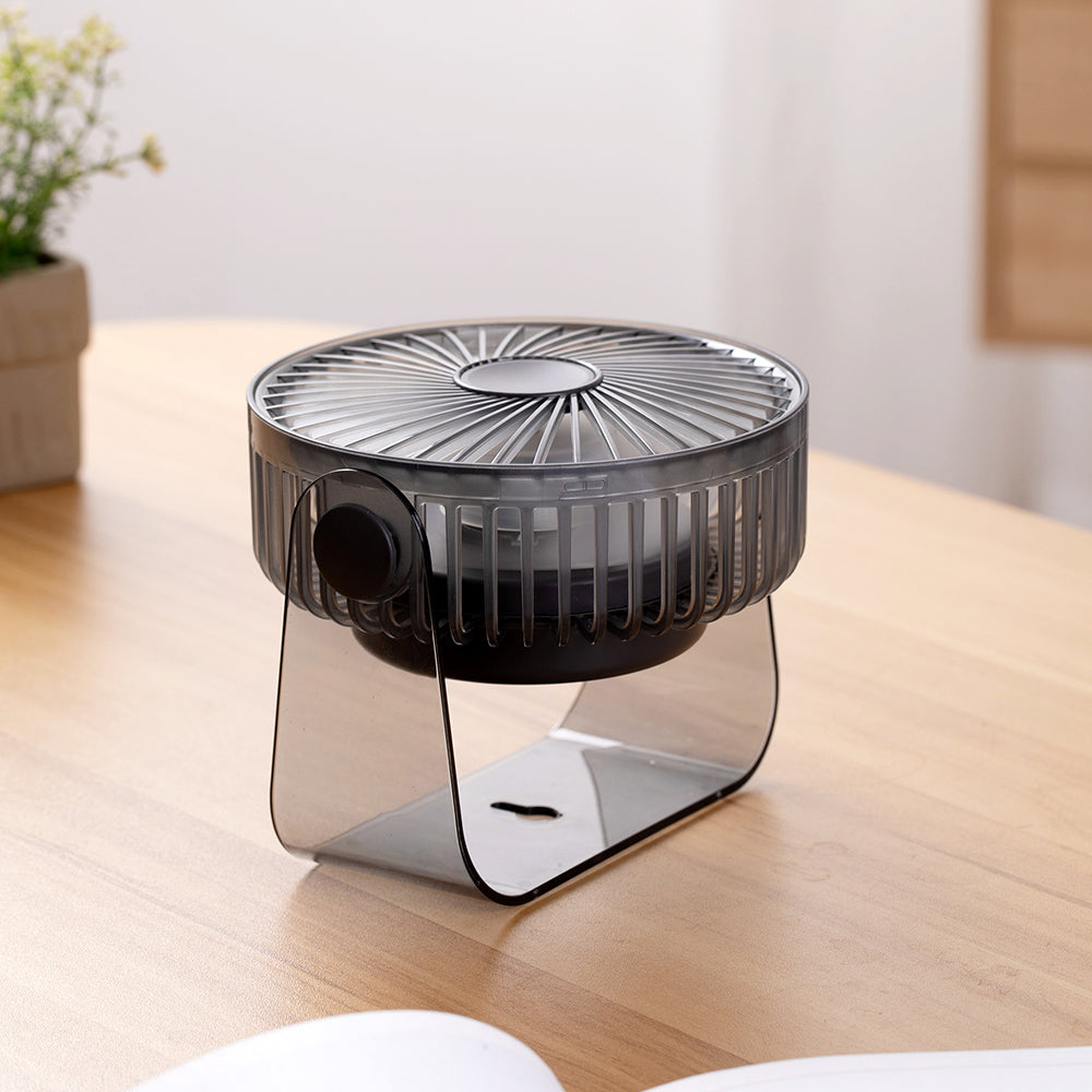Cross-border new desktop fan with circulation function, transparent night light, ultra-long battery life, and USB charging. Ideal for outdoor camping, students, dormitories, and office desktops – Oriday.