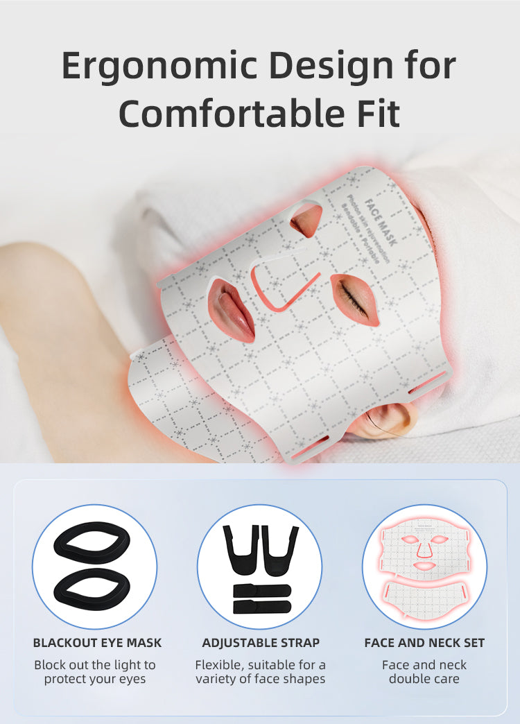 oriday純白七彩LED光面罩＋頸部光療｜三檔能量嫩膚亮白｜食品級矽膠貼合｜香港家用美容神器