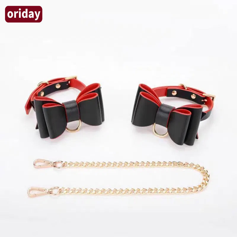 SM butterfly-style handcuffs and leg cuffs, collar with leash, teasing toys, bondage, restraints, punishment tools, alternative sex toys, products by Dongfang Liangpin