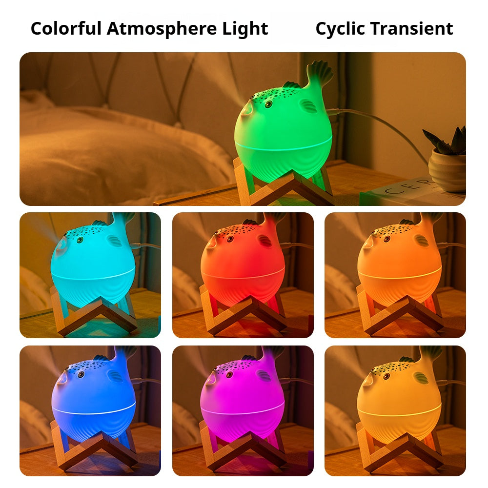Oriday Cute Pufferfish Humidifier with 7-Color Night Light | 260ml Large Capacity・Dual Fine Mist Modes・Quiet Operation・USB‑C Powered | Bedroom, Office and Desktop Décor