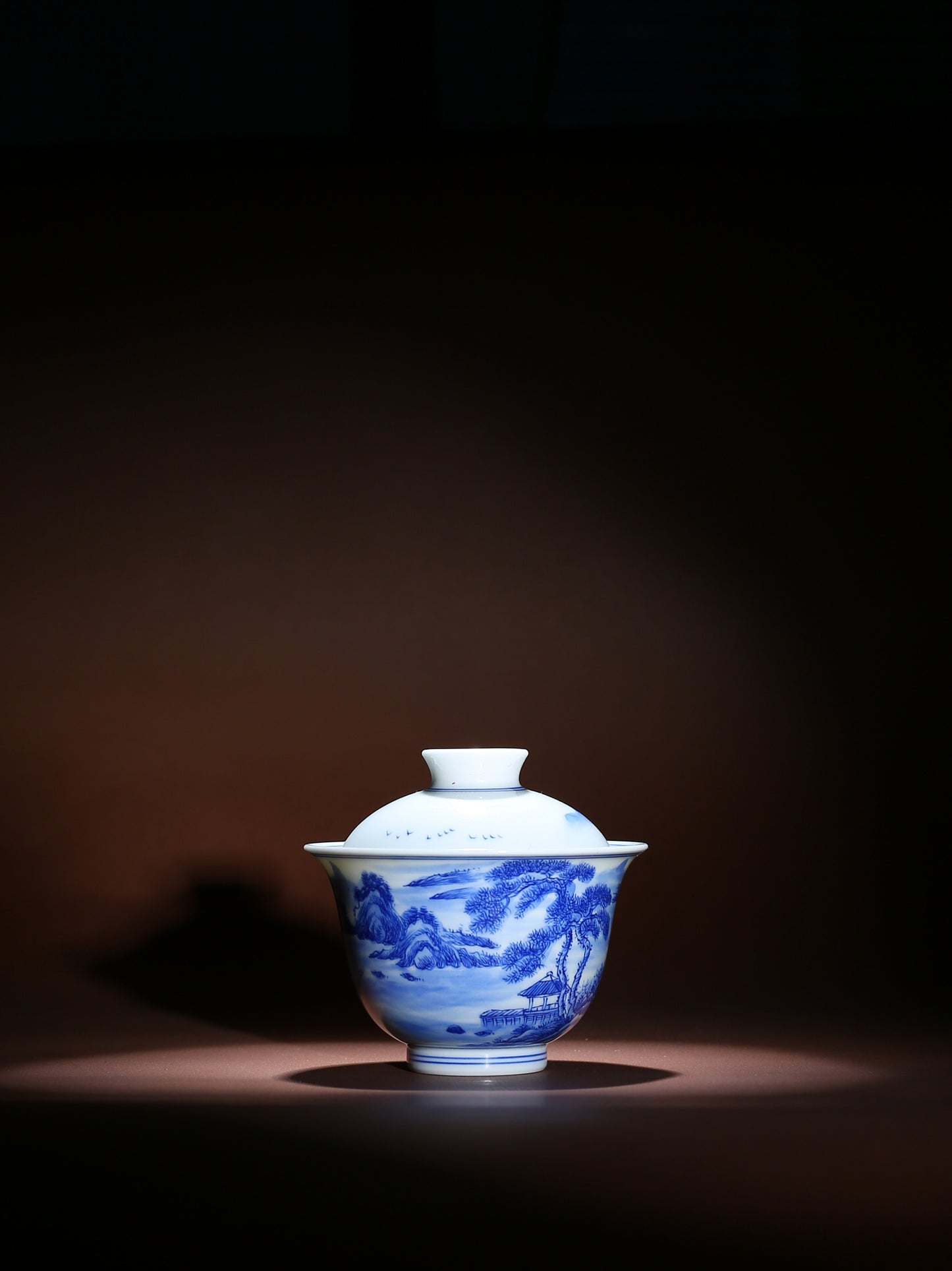 Oriday Hand-painted Blue and White Porcelain Landscape Gaiwan   Small Kung Fu Ceramic Tea Set   Recommended as Yancha Master Cup