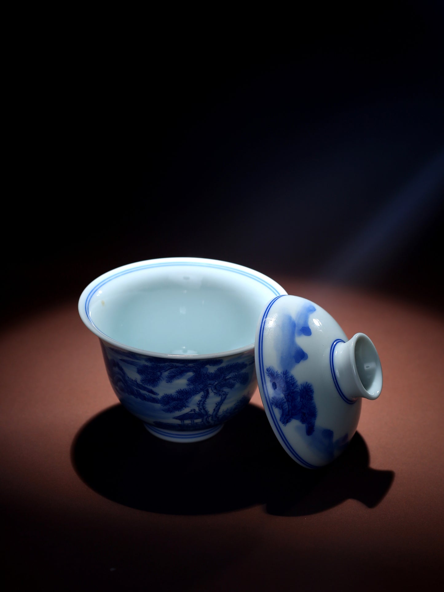 Oriday Hand-painted Blue and White Porcelain Landscape Gaiwan   Small Kung Fu Ceramic Tea Set   Recommended as Yancha Master Cup