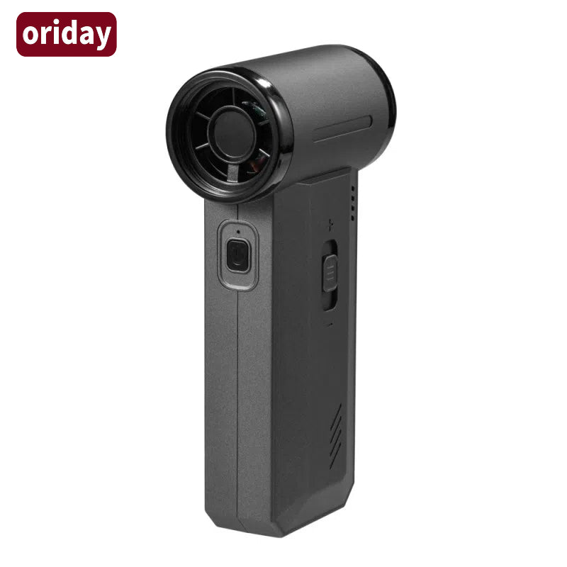 Cross-border high-speed turbo handheld fan, 4-in-1: hair dryer, car vacuum cleaner, air pump, and fire booster for outdoor campfires. Type-C rechargeable, portable for camping, travel, or home use – by Oriental Prime.
