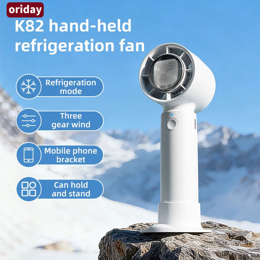 Oriday手提製冷風扇 3 秒極速製冷冰敷雙重降溫 3 檔無刷渦輪強風 可持可立手機支架 158g 超輕 Type-C 快充長續航 戶外通勤必備